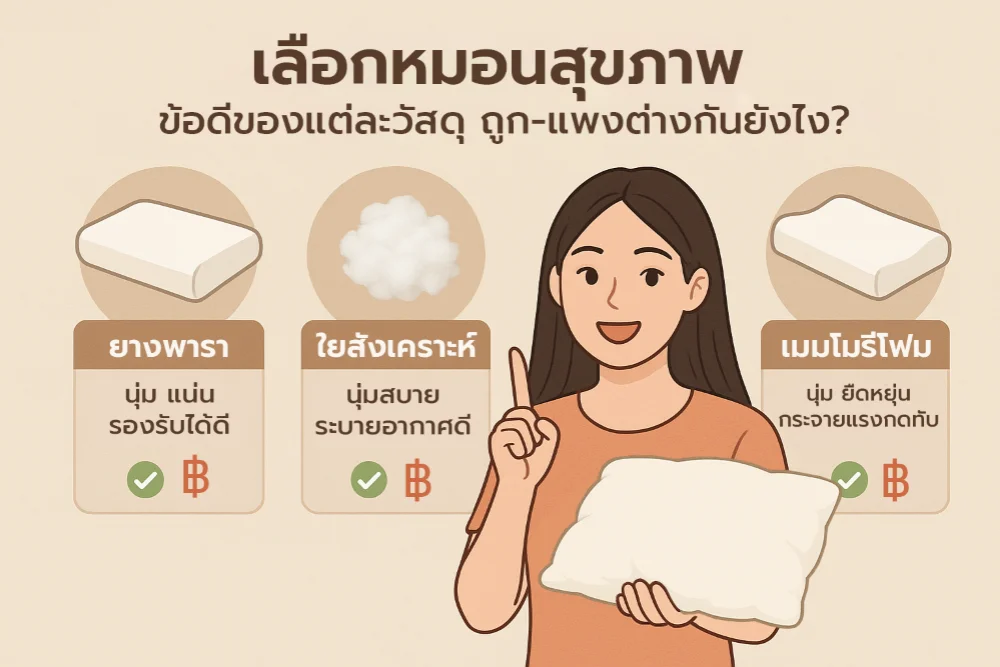 เลือกหมอนเพื่อสุข ข้อดีของแต่ละวัสดุ